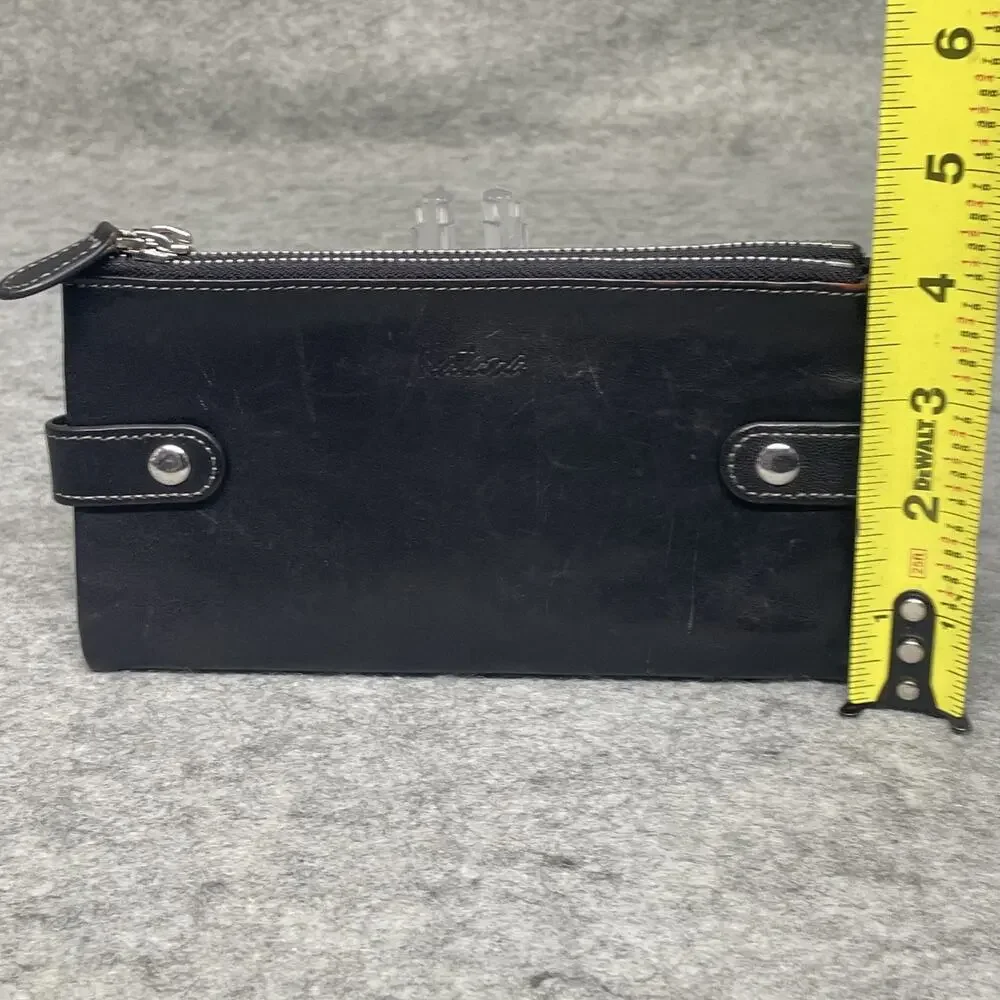 KATANA Large Companion Checkbook Holder Black Leather Wallet Multi Pocket